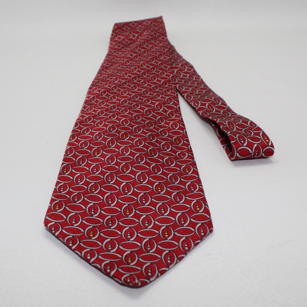 Richel Mens Silk Necktie Red Geometric Oval Pattern Hand Made Formal‎ Tie